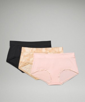 Lululemon UnderEase Mid-Rise Boyshort Underwear 3 Pack Kadın İç Giyim Camo Kahverengi Renkli Pembe Beyaz Siyah | VZIS-62805
