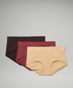 Lululemon UnderEase Mid-Rise Boyshort Underwear 3 Pack Kadın İç Giyim Bordo Kahverengi | ULDR-71695