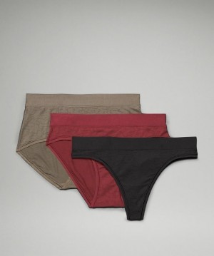 Lululemon UnderEase Mid-Rise Multi-Silhouette Underwear 3 Pack Lace Kadın İç Giyim Siyah Bordo | YWRA-38072