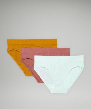 Lululemon UnderEase Mid Rise Bikini Underwear 3 Pack Kadın İç Giyim Altın Kahverengi | RNBZ-16458