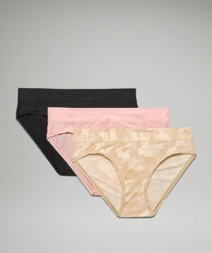 Lululemon UnderEase Mid Rise Bikini Underwear 3 Pack Kadın İç Giyim Camo Kahverengi Renkli Pembe Beyaz Siyah | MVXI-61238