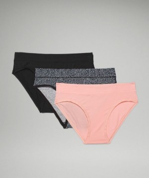 Lululemon UnderEase Mid Rise Bikini Underwear 3 Pack Kadın İç Giyim Siyah Pembe Beyaz Siyah | XFIP-16349