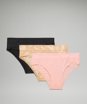 Lululemon UnderEase Mid Rise Cheeky Bikini Underwear 3 Pack Kadın İç Giyim Camo Kahverengi Renkli Pembe Beyaz Siyah | WKOQ-91023