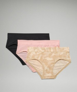 Lululemon UnderEase Mid Rise Hipster Underwear 3 Pack Kadın İç Giyim Camo Kahverengi Renkli Pembe Beyaz Siyah | AHBR-43062