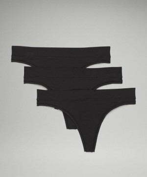 Lululemon UnderEase Mid Rise Thong Underwear 3 Pack Kadın İç Giyim Siyah | PGUS-62453