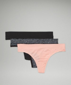 Lululemon UnderEase Mid Rise Thong Underwear 3 Pack Kadın İç Giyim Siyah Pembe Beyaz Siyah | XSGV-56407