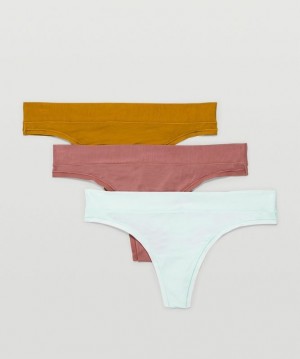 Lululemon UnderEase Mid Rise Thong Underwear 3 Pack Kadın İç Giyim Altın Kahverengi | CSIL-89572