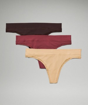 Lululemon UnderEase Thong 3 Pack Kadın İç Giyim Bordo Kahverengi | NKWE-46289