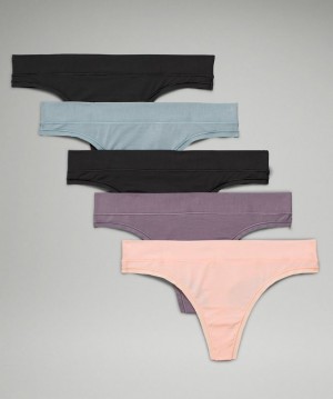 Lululemon UnderEase Thong 5P Kadın İç Giyim Siyah Siyah Lavanta Mavi Pembe Beyaz | SQHC-65470