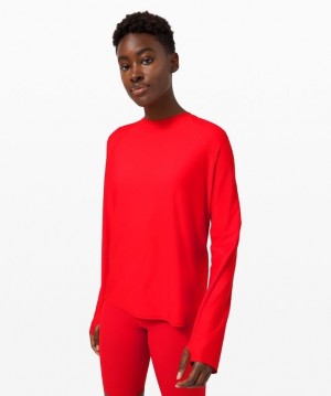 Lululemon Waterside Relaxed UVP Long-Sleeve Kadın Mayo Kırmızı | DGBR-89712