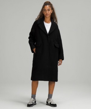 Lululemon Wool Long Coat Kadın Mont Siyah | HUVP-26183
