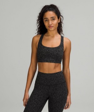 Lululemon Wunder Train Bra Medium Support, C/D Cup Kadın Spor Sütyeni Leopar Camo Siyah Renkli | XKBD-39106