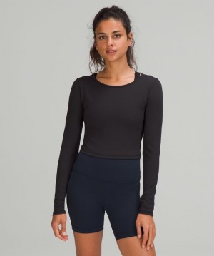 Lululemon Wunder Train Cropped Long Sleeve Shirt Kadın Üstler Siyah | YXHQ-85237
