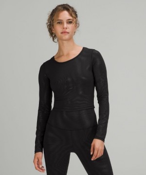Lululemon Wunder Train Cropped Long Sleeve Shirt Foil Kadın Üstler Siyah | KZTW-81654
