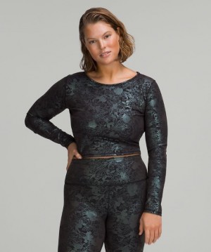 Lululemon Wunder Train Cropped Long Sleeve Shirt Foil Kadın Üstler Siyah | ZVDK-02374