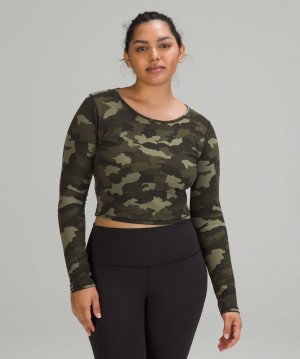 Lululemon Wunder Train Cropped Long Sleeve Shirt Kadın Üstler Camo Zeytin Yeşili Renkli | GVKJ-20574