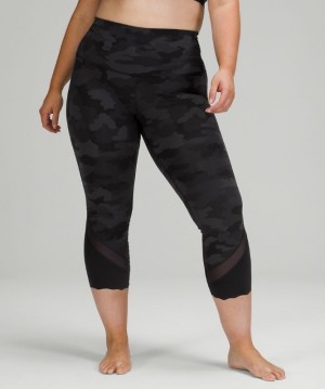 Lululemon Wunder Under Scalloped Hem High-Rise Crop 23 Kadın Tayt Camo Siyah Renkli | BDAZ-63940